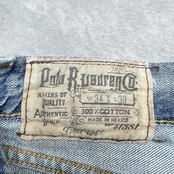 Polo Ralph Lauren Jeans Mens 34 Blue 867 Classic Straight Distressed Rugged 3417 - Picture 13 of 16